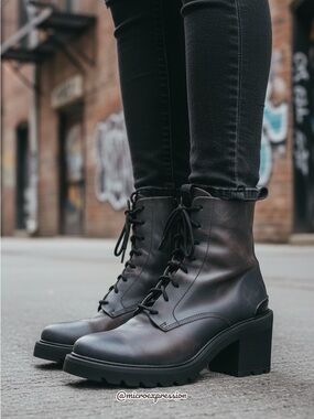 Frye Allison Black Brown Leather Retro Streetwear Lug Combat Moto Ankle Boot